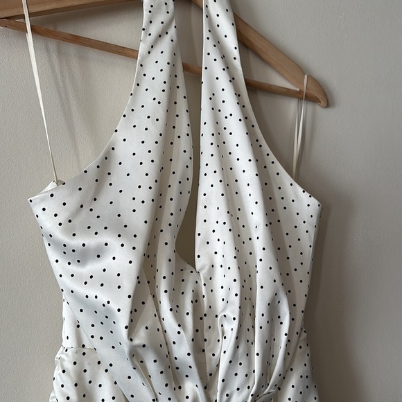 NEW Zara Satin Draped Black & White Polka Dot Halter Dress with Ruched Bottom - Picture 12 of 14